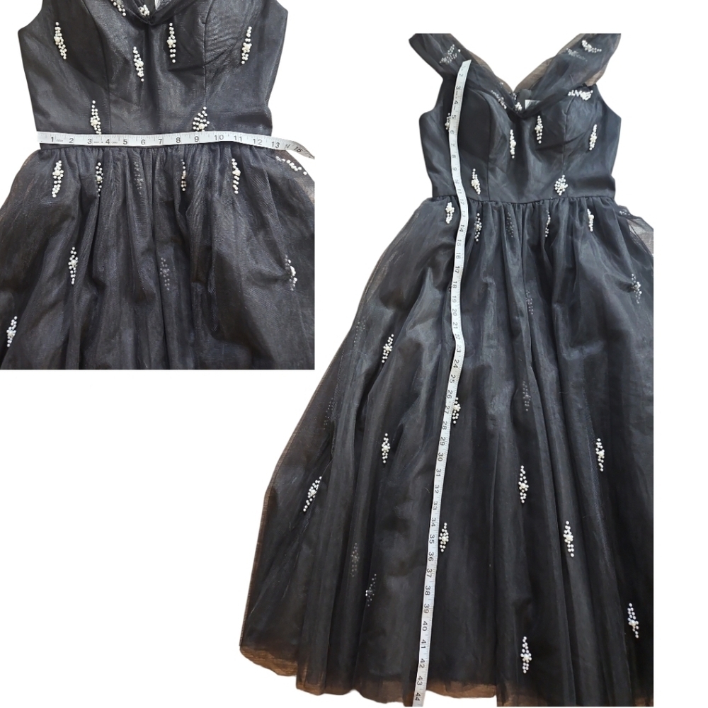 NWT Mac Duggal Black Embellised Tull Off The Shoulder Midi Dress Sz 2 - Picture 10 of 13